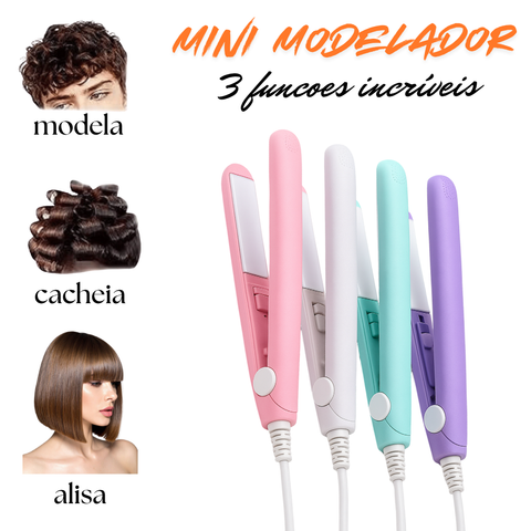 MINI MODELADOR VERSÁTIL PLUS PROFISSIONAL - Bivolt Portátil Alisa Modela Faz Cachos Retoca Pontas Franja