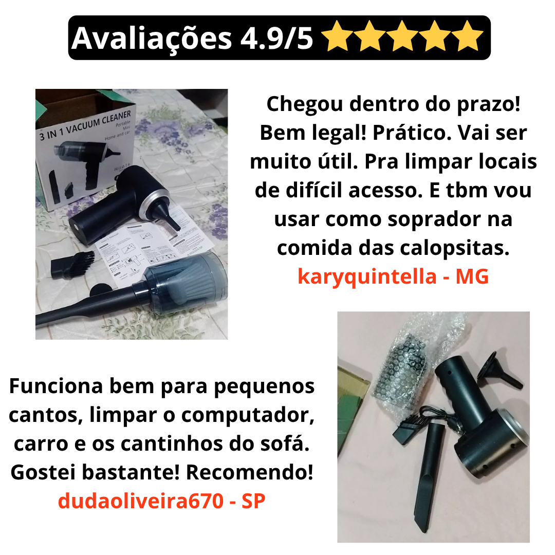 Aspirador e Soprador de Pó Portátil 2 em 1 VACOPRO - Casa Carro Sofá Computador