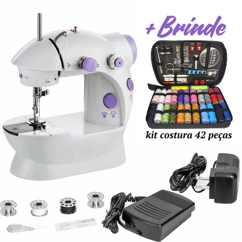 Mini Maquina Costura Portátil Elétrica + Pedal Bivolt 110v/220v + Brinde