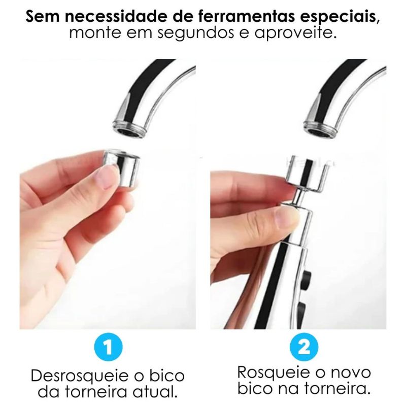Bico de Torneira Universal 360º com 3 Modos de Água