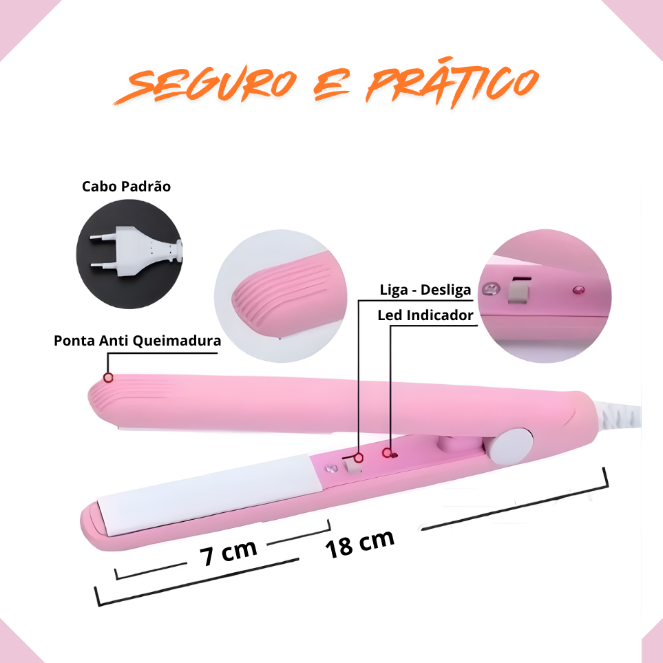 MINI MODELADOR VERSÁTIL PLUS PROFISSIONAL - Bivolt Portátil Alisa Modela Faz Cachos Retoca Pontas Franja
