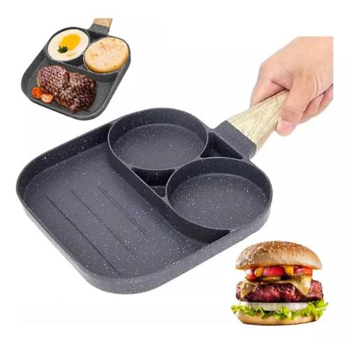 Frigideira Antiaderente 3 em 1 Multifuncional para Ovos Carnes e Hambúrgueres