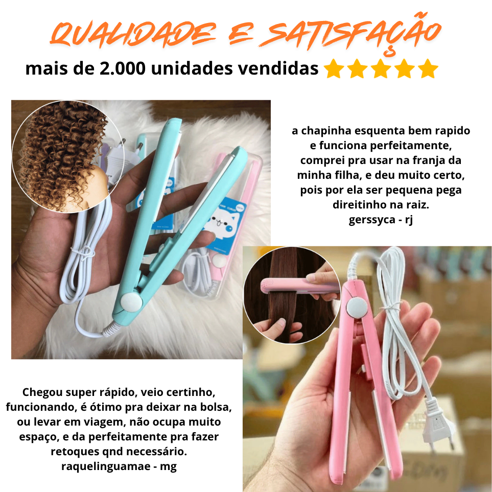 MINI MODELADOR VERSÁTIL PLUS PROFISSIONAL - Bivolt Portátil Alisa Modela Faz Cachos Retoca Pontas Franja