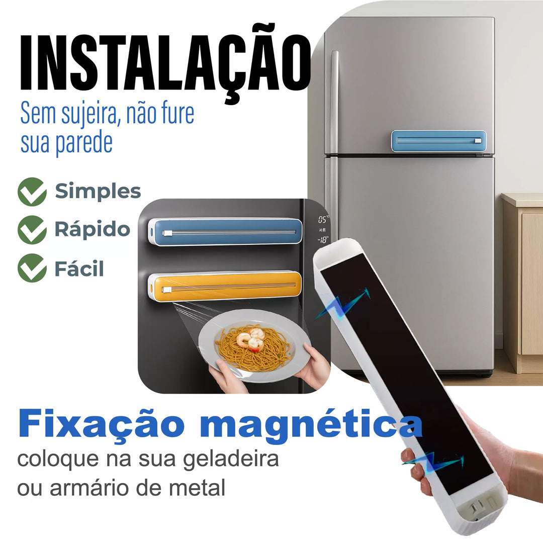 Suporte Papel Filme Porta Rolo Aluminio Corta Facil Magnetico