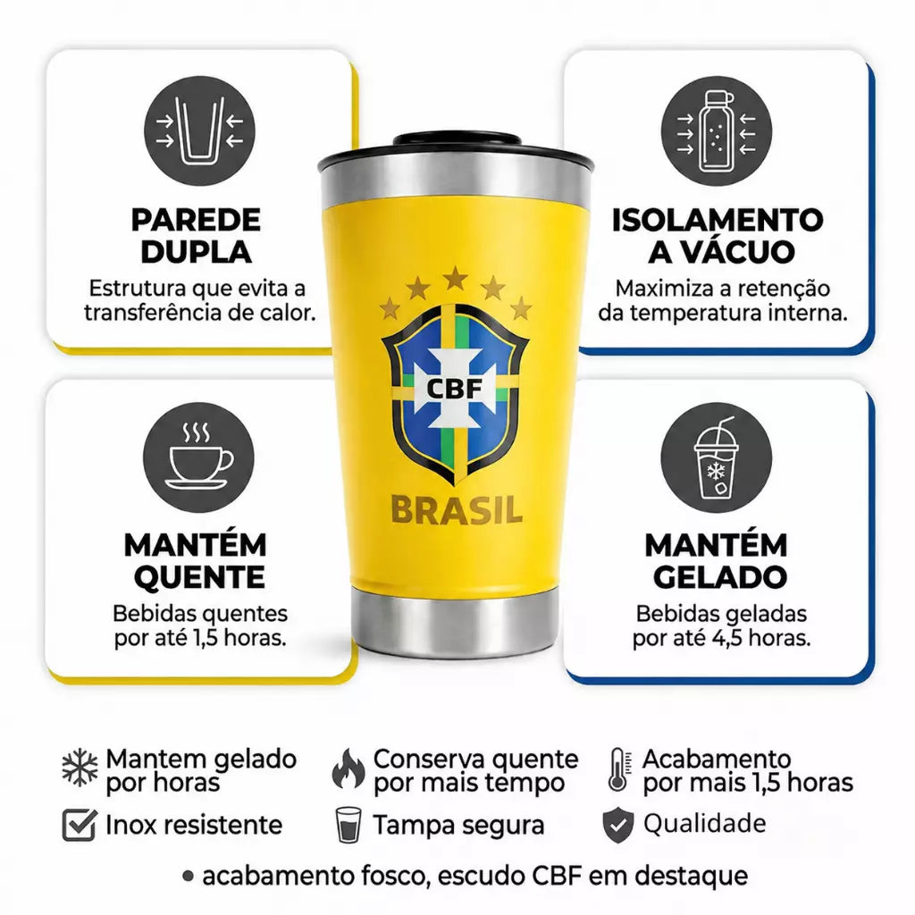 Copo Térmico PERSONALIZADO 473mL com Logo Copa do mundo COM TAMPA gravação a laser