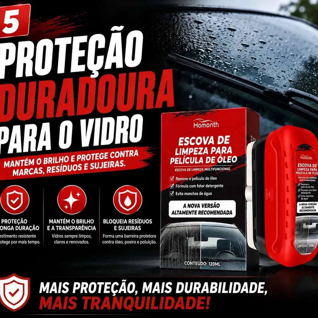 Kit Removedor de Oleosidade para Vidros Automotivo 120ml Escova + Solução Hidrofobica Anti-Chuva