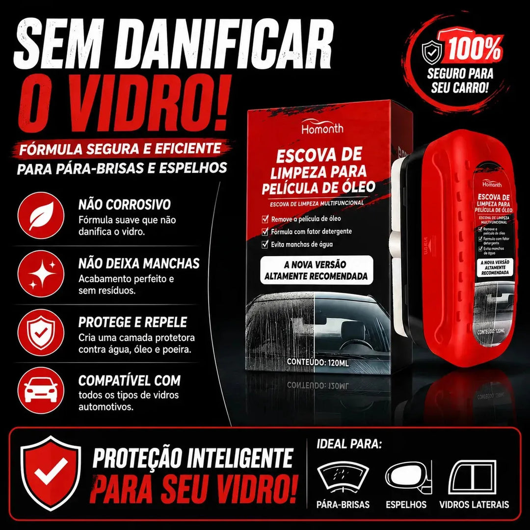 Kit Removedor de Oleosidade para Vidros Automotivo 120ml Escova + Solução Hidrofobica Anti-Chuva
