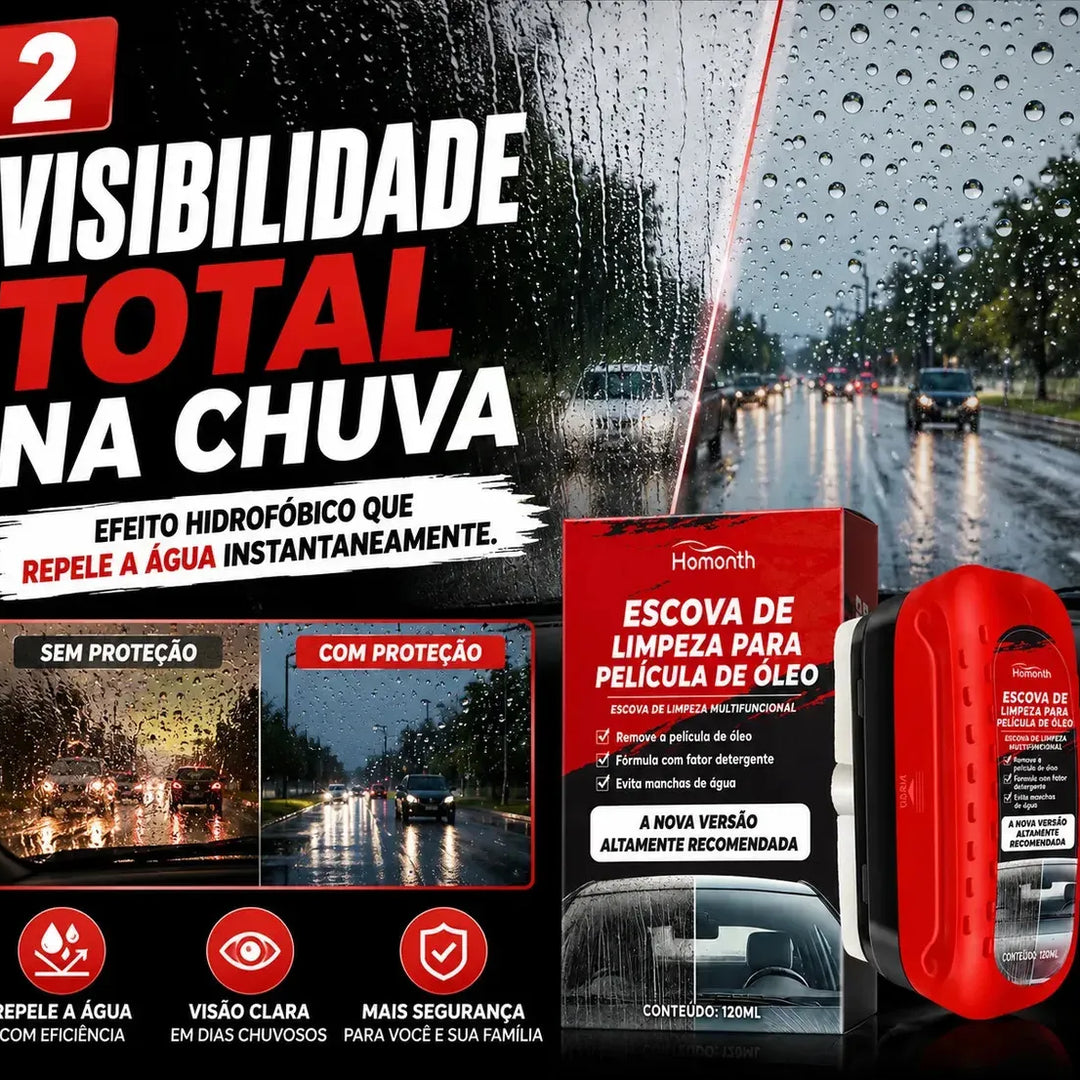 Kit Removedor de Oleosidade para Vidros Automotivo 120ml Escova + Solução Hidrofobica Anti-Chuva