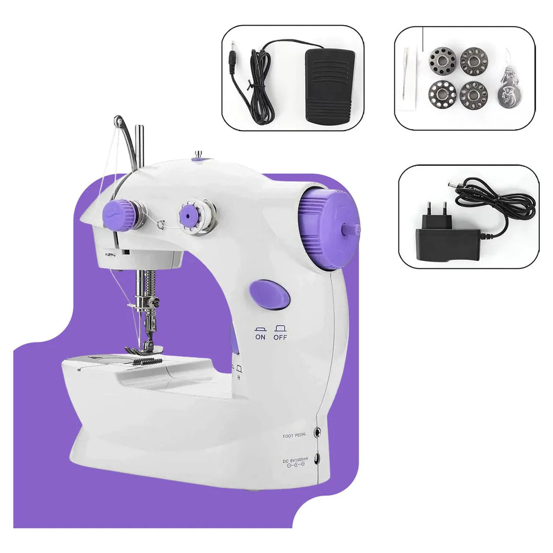 Mini Maquina Costura Portátil Elétrica + Pedal Bivolt 110v/220v + Brinde