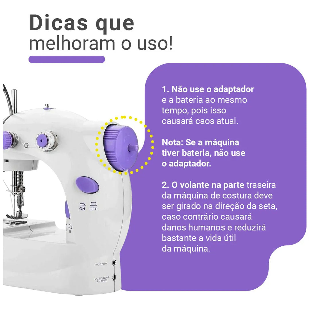 Mini Maquina Costura Portátil Elétrica + Pedal Bivolt 110v/220v + Brinde