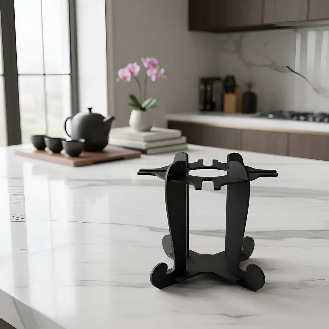 Adega De Vinhos Preta Com Suporte Para 4 Taças Elegância