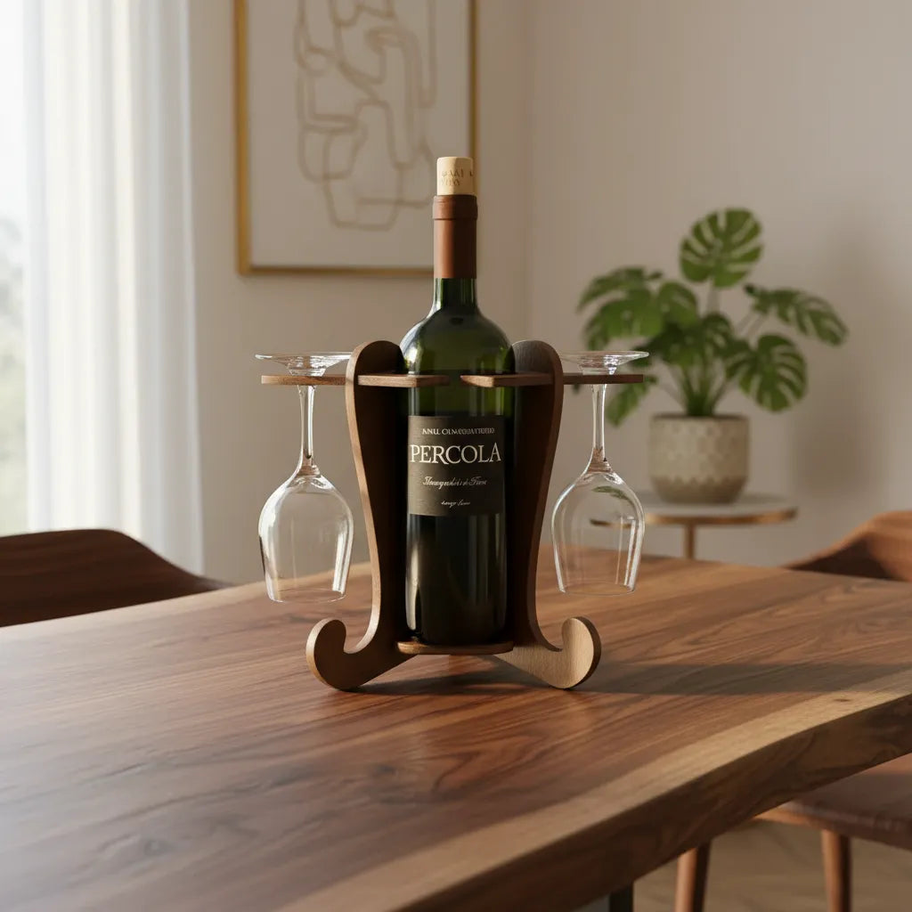 Adega De Vinhos Preta Com Suporte Para 4 Taças Elegância