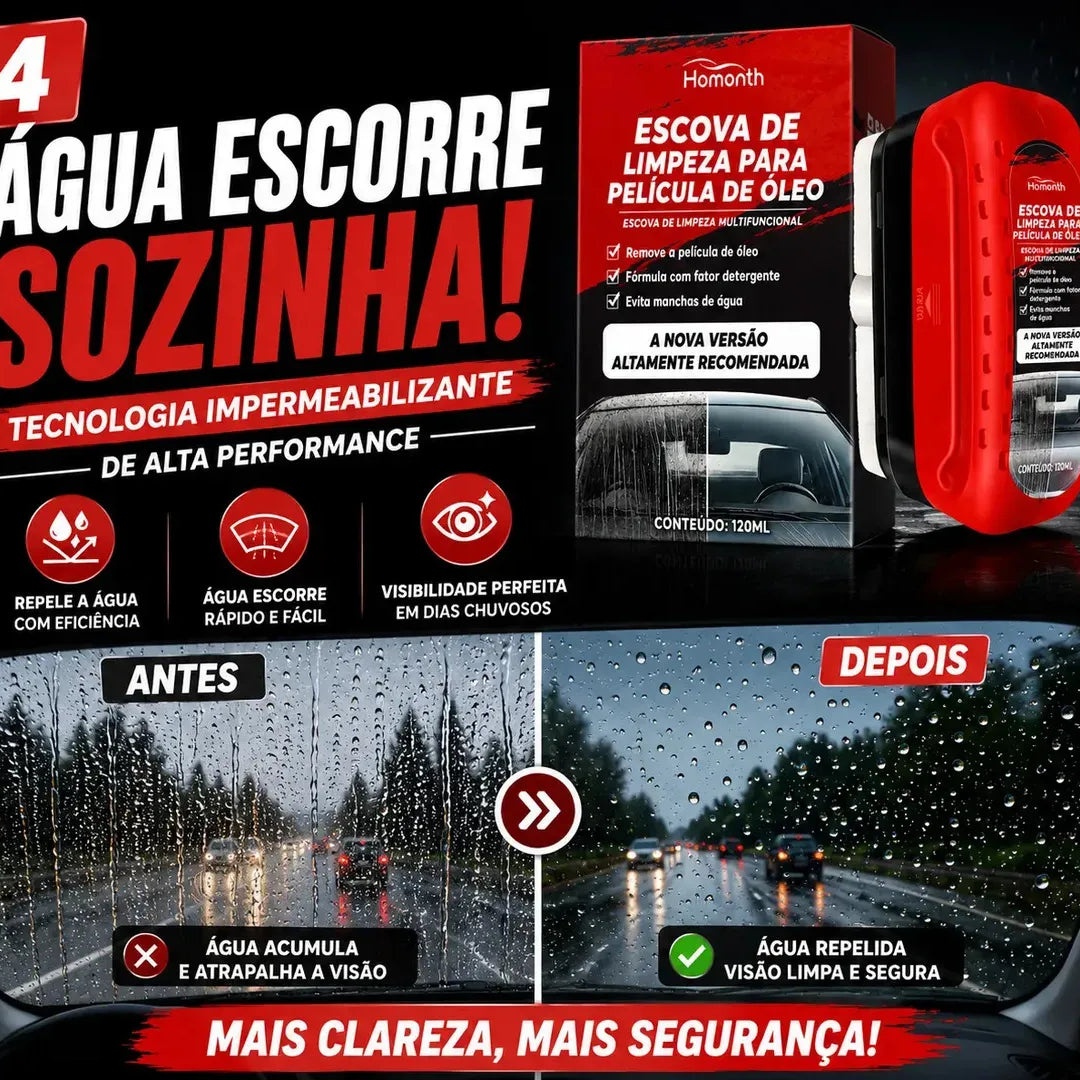Kit Removedor de Oleosidade para Vidros Automotivo 120ml Escova + Solução Hidrofobica Anti-Chuva