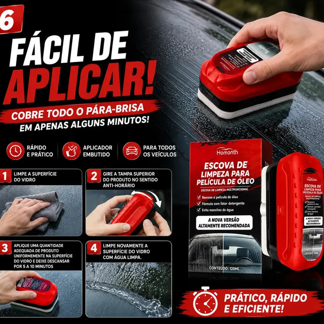 Kit Removedor de Oleosidade para Vidros Automotivo 120ml Escova + Solução Hidrofobica Anti-Chuva