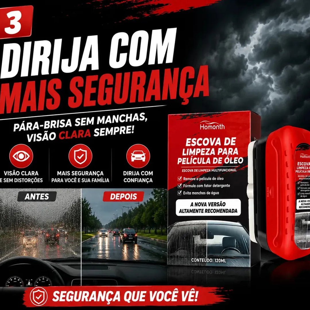 Kit Removedor de Oleosidade para Vidros Automotivo 120ml Escova + Solução Hidrofobica Anti-Chuva