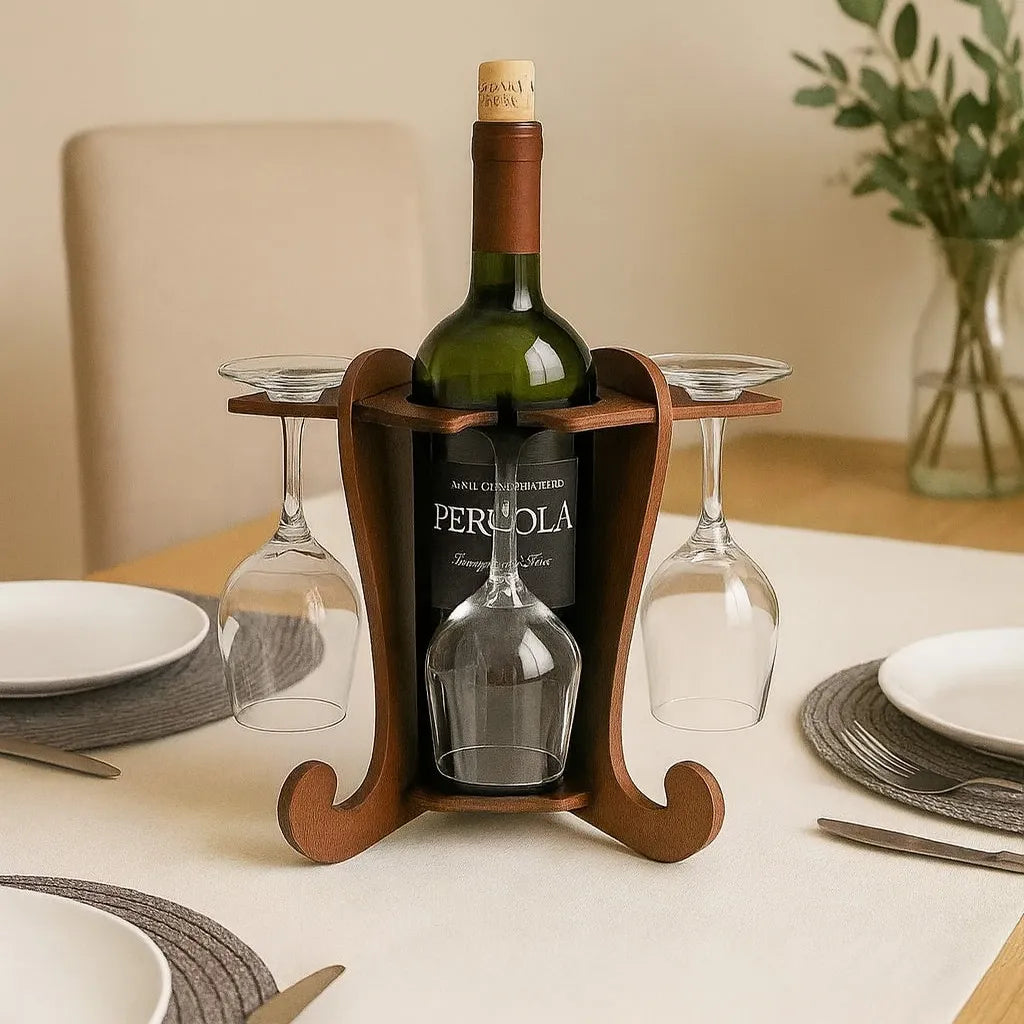 Adega De Vinhos Preta Com Suporte Para 4 Taças Elegância