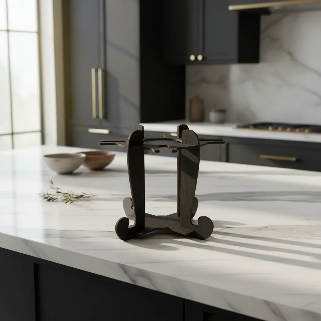Adega De Vinhos Preta Com Suporte Para 4 Taças Elegância