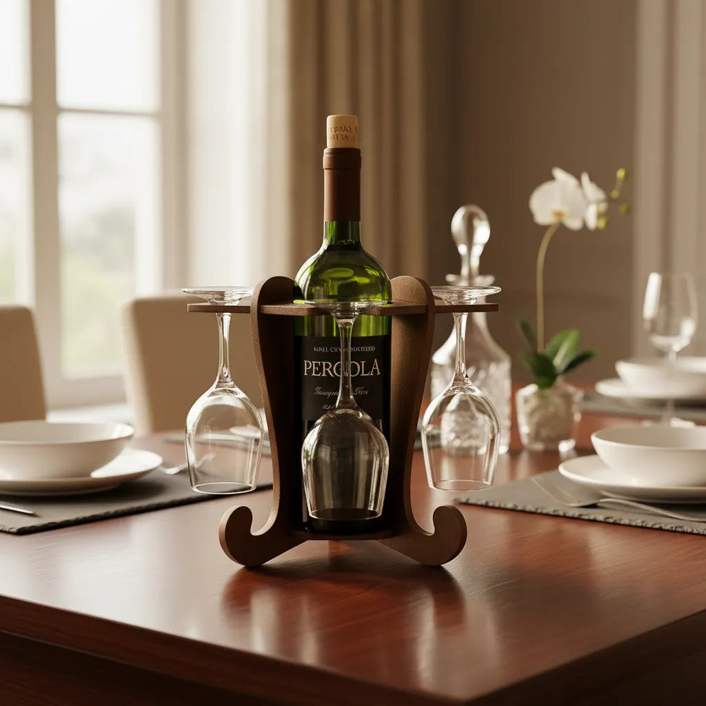 Adega De Vinhos Preta Com Suporte Para 4 Taças Elegância
