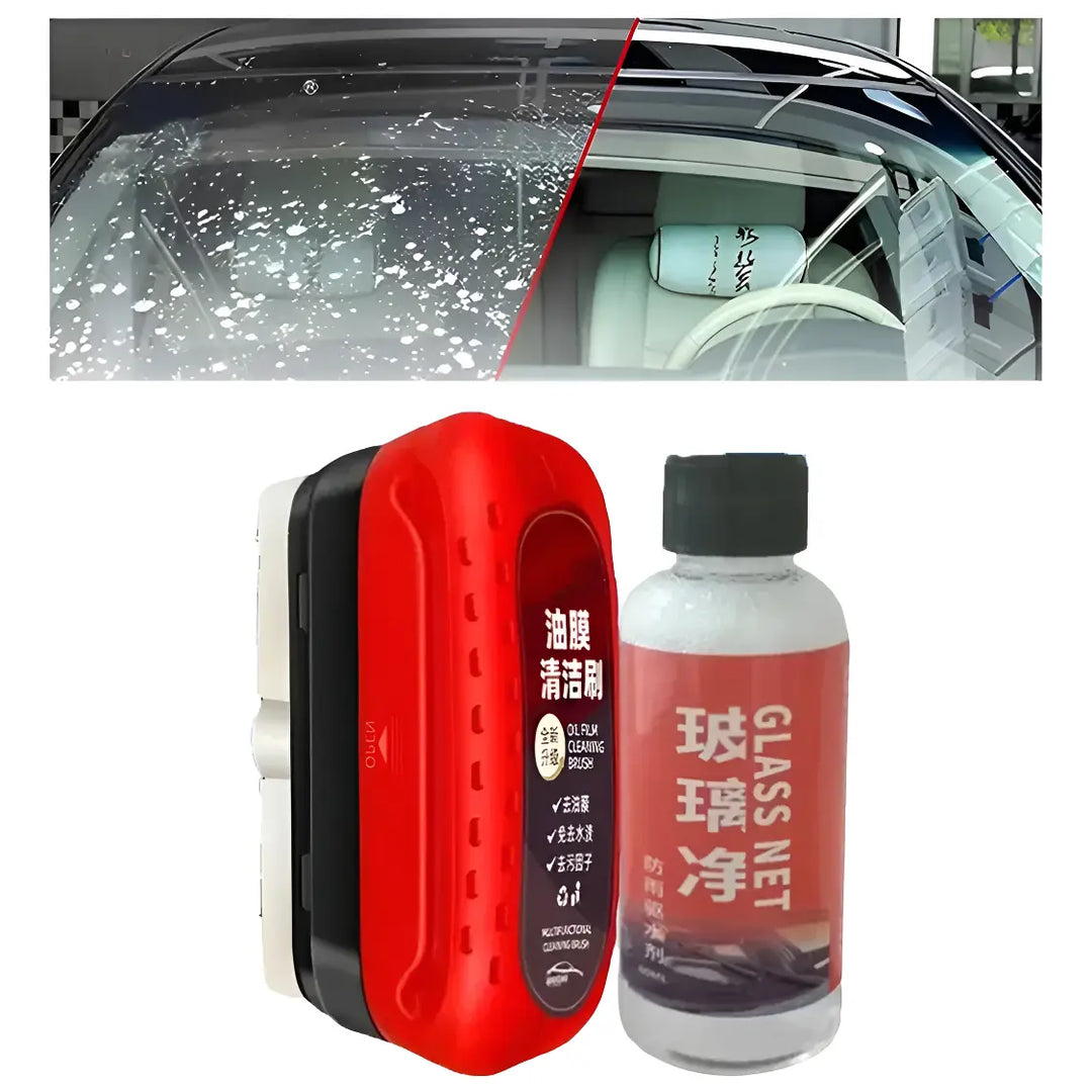 Kit Removedor de Oleosidade para Vidros Automotivo 120ml Escova + Solução Hidrofobica Anti-Chuva