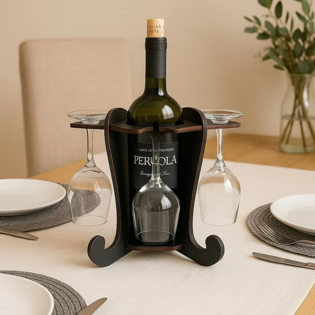 Adega De Vinhos Preta Com Suporte Para 4 Taças Elegância