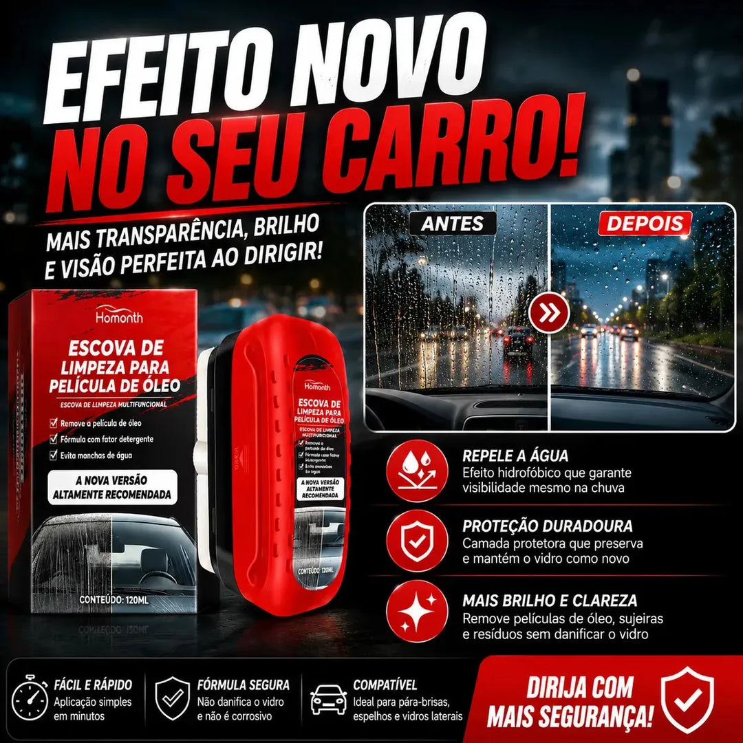 Kit Removedor de Oleosidade para Vidros Automotivo 120ml Escova + Solução Hidrofobica Anti-Chuva