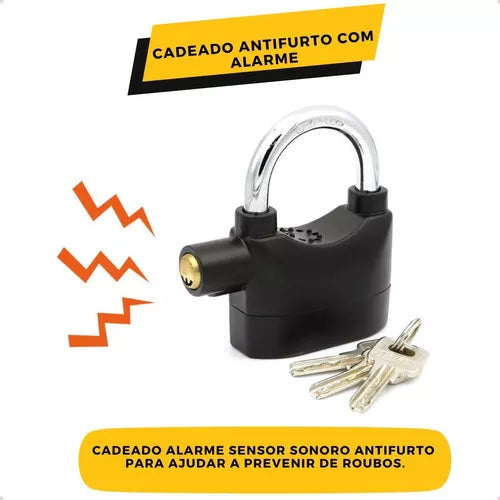 CADEADO ANTIFURTO COM ALARME SONORO MOTO BIKE MALA PORTÃO COMERCIO