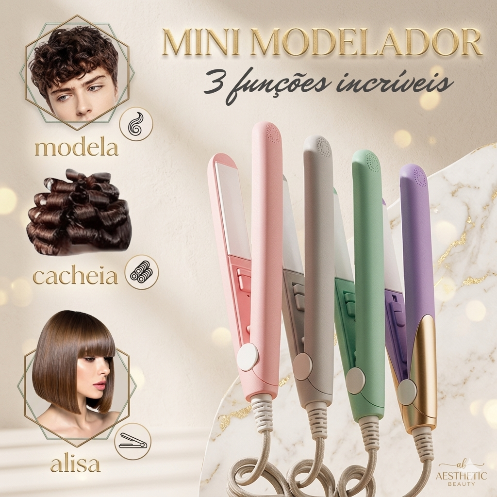 MINI MODELADOR VERSÁTIL PLUS PROFISSIONAL - Bivolt Portátil Alisa Modela Faz Cachos Retoca Pontas Franja