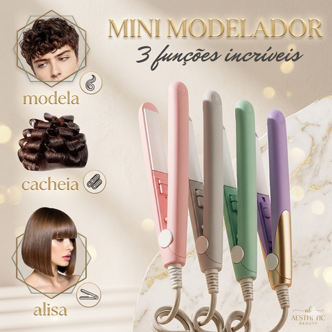 MINI MODELADOR VERSÁTIL PLUS PROFISSIONAL - Bivolt Portátil Alisa Modela Faz Cachos Retoca Pontas Franja