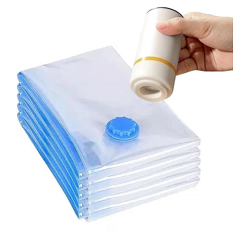 Kit 10 Sacos Á Vácuo Reutilizável Transparente Com Válvula E Bomba USB Recarregável Bivolt