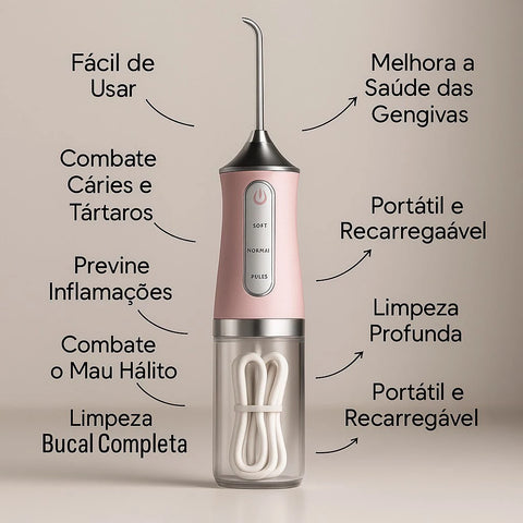 Irrigador Oral Recarregável - CleanJet - Revitalize seu sorriso com o poder da limpeza completa e eficaz!