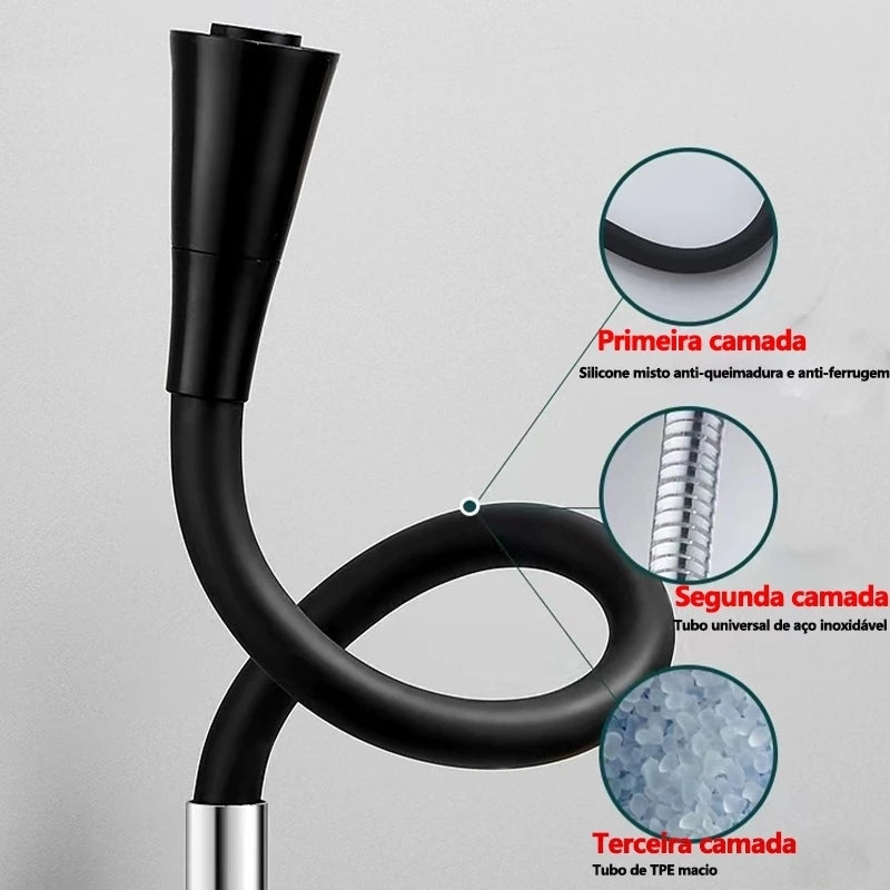 Torneira Gourmet Luxo Flexível Cozinha Parede 2 Jatos Pia Cor Preto