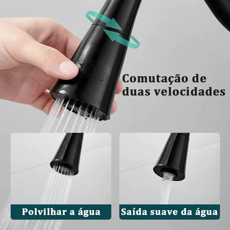 Torneira Gourmet Luxo Flexível Cozinha Parede 2 Jatos Pia Cor Preto