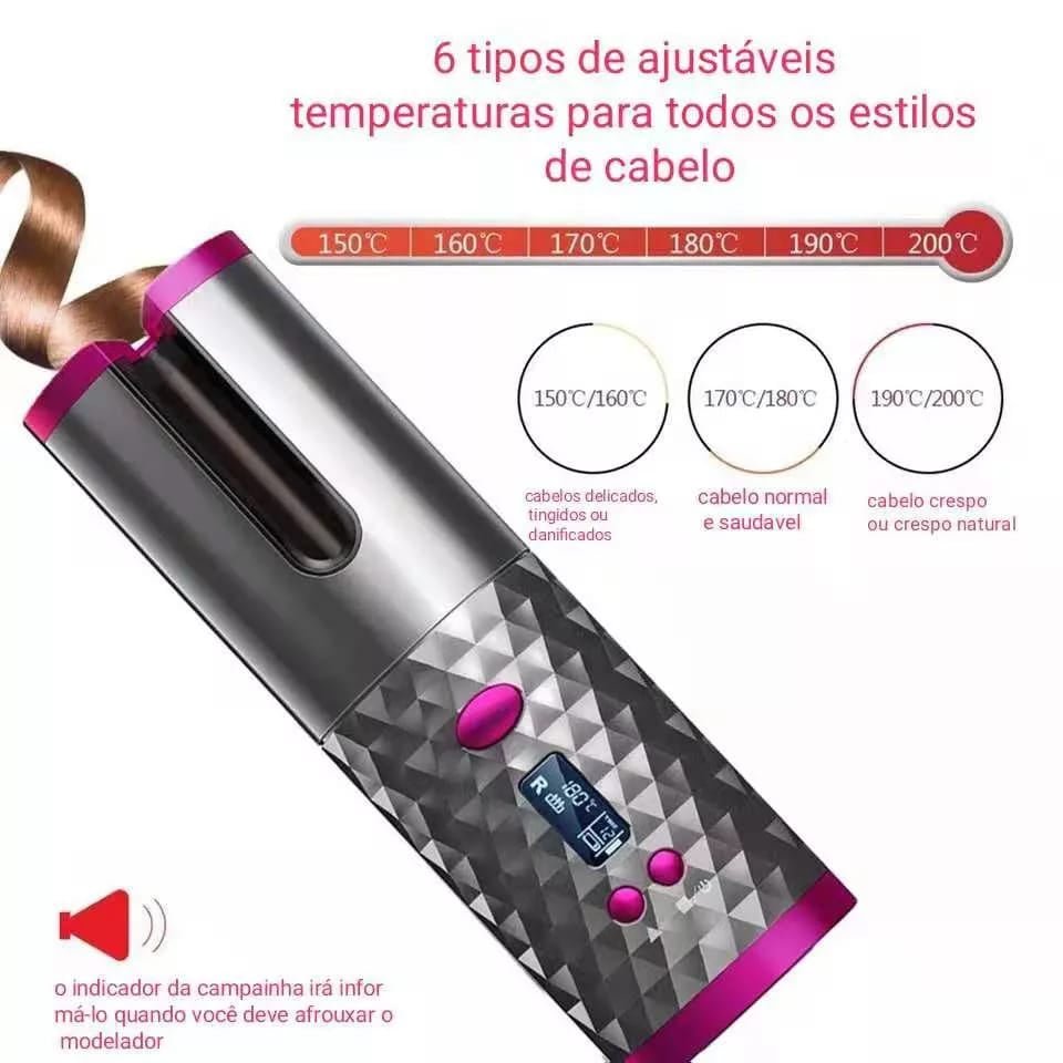 Modelador de Cabelo Automático Sem Fio com Bateria Recarregável