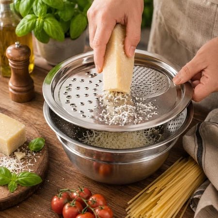 Tigela e Escorredor Multiuso Ralador 3 em 1 - Aço Inox