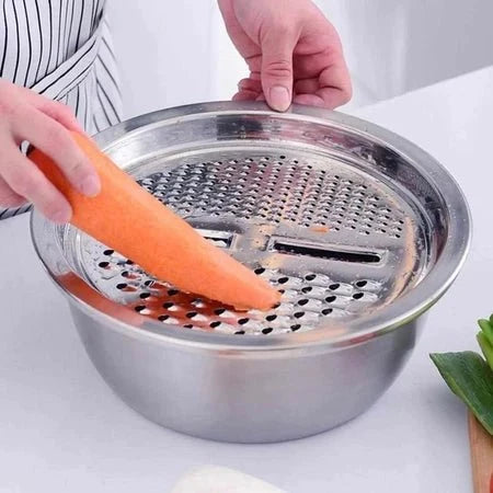 Tigela e Escorredor Multiuso Ralador 3 em 1 - Aço Inox