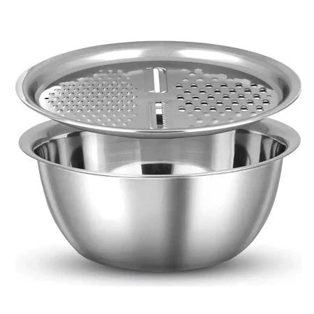 Tigela e Escorredor Multiuso Ralador 3 em 1 - Aço Inox