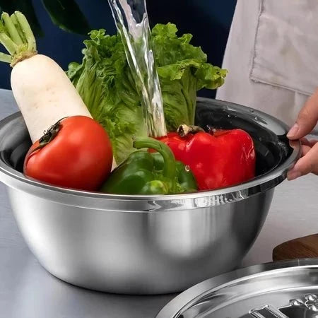 Tigela e Escorredor Multiuso Ralador 3 em 1 - Aço Inox