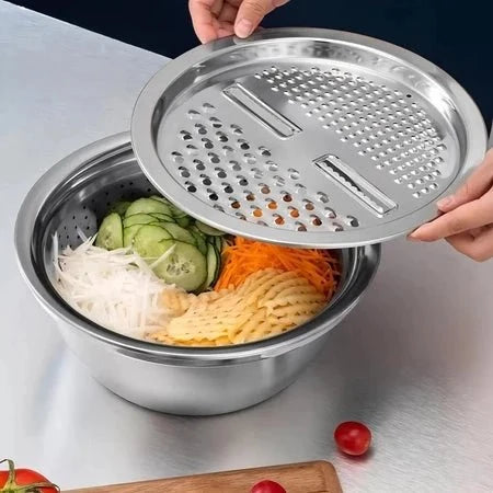 Tigela e Escorredor Multiuso Ralador 3 em 1 - Aço Inox
