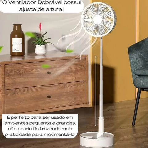 Ventilador de Mesa Dobrável Portátil Recarregável 4 Velocidades Longa Duração USB